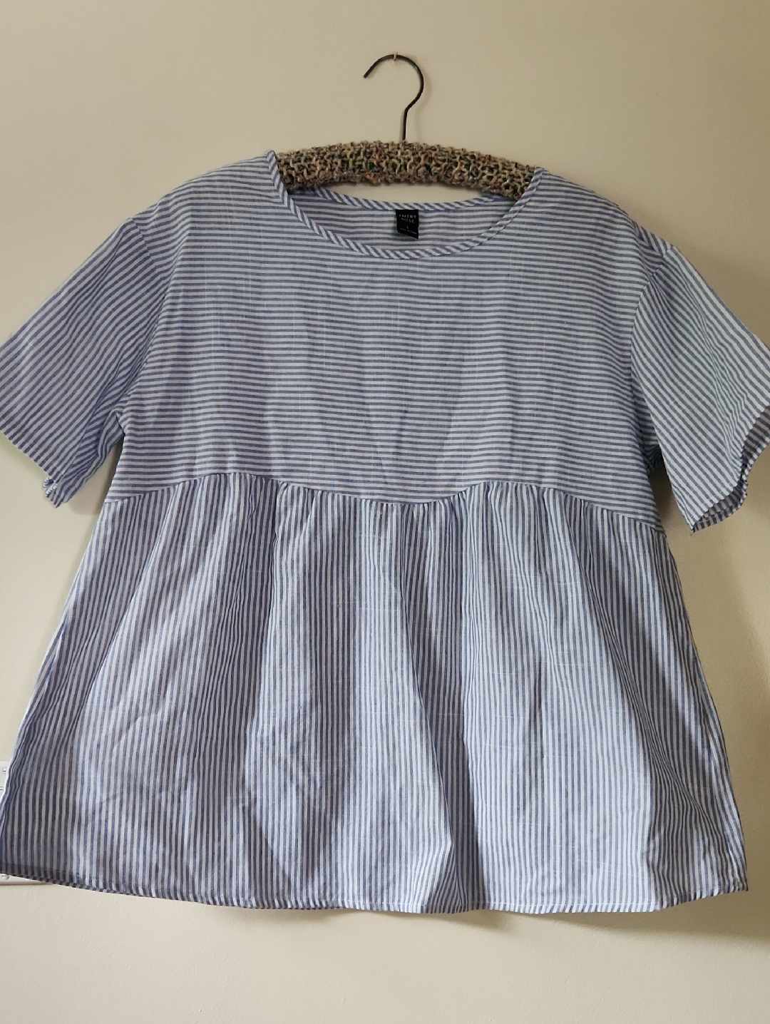 Striped Short-Sleeve Babydoll Top - Blue